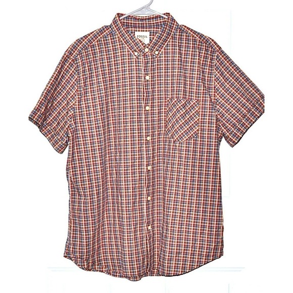 Fossil Men's Size L Plaid Short Sleeve Button Front Camp Shirt - New - Picture 1 of 5